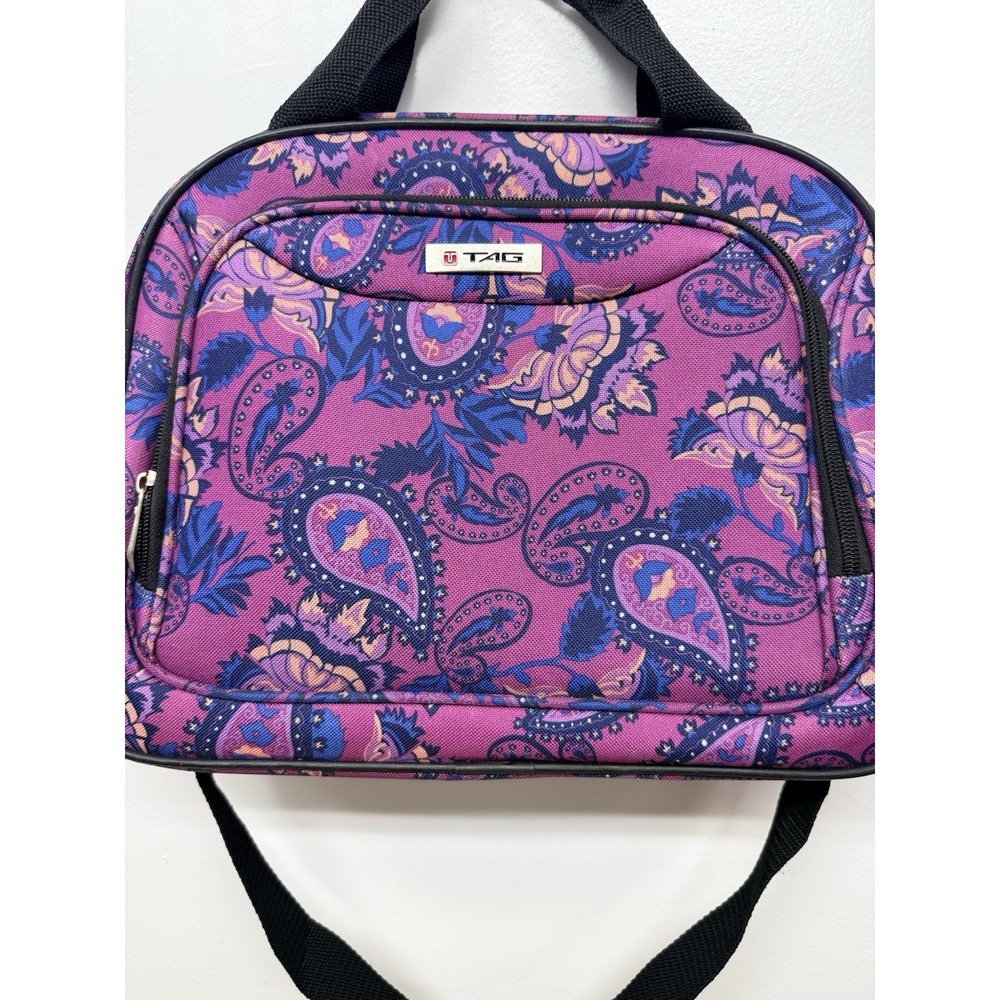 TAG LUGGAGE Laptop Travel Tote ‎ Purple Paisley Zipper Bag Shoulder Strap #39
